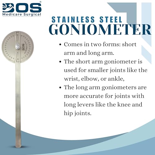 Image of 360 Stainless Steel Goniometer | Orthopedic & Physiotherapy Joint Range of Motion Measuring Tool | 6-Inch Medical Protractor for Knee, Elbow, Wrist & Shoulder