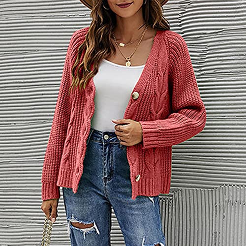 Women Sweaters For Fall And Winter, Sweater Vest For Women Off The Shoulder Sweater Women's Fashion Loose Casual Sweater Button Knit V-Neck Cardigan Coat Sweater Tank Dress(Red,Small) #TOP2
