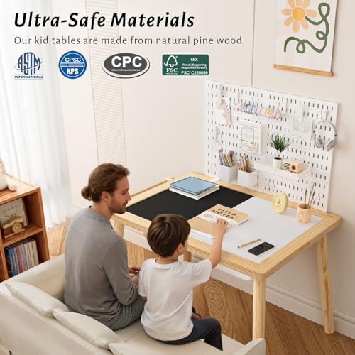 Image of Easyego Sensory Table for Toddlers Kids Play Wooden Sand Water Table with Can DIY Creation Pegboard & Foldable Storage Bins for Indoor and Outdoor Use, Birthday Gifts for Boys and Girls - Wood Color
