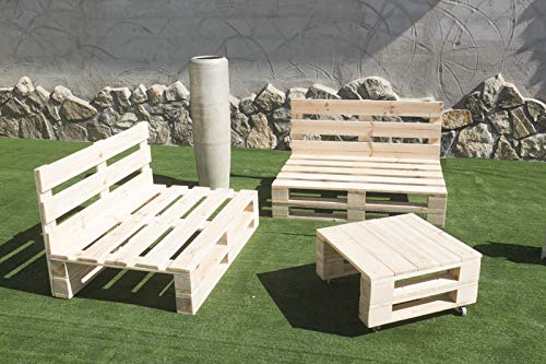Palets Talavera Conjunto 2X Sofa de Palet 120cm x 80cm + 1x Mesa 80cm x 48cm Lijado Y Cepillado -Interior/Exterior Nuevo-Natural (2X Sofa 120x80cm + 1x Mesa 80x48cm)