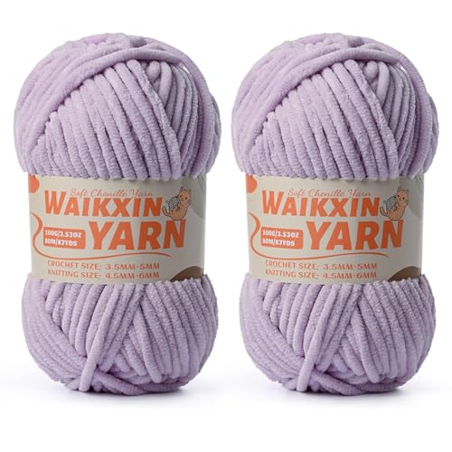 Image of (2 Light Purple) 2 Pack Super Soft Fuzzy Chenille Chunky Yarn for Crocheting, 200g (175yds) Fluffy Velvet Yarn for Hand Knitting Baby Blankets Weaving Craft