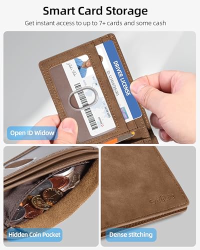 Image of Wallet for Men, Built-in Bluetooth Tracker with Apple Find My (iOS Only), RFID Blocking Bifold Mens Air Tag Wallet with GPS Tracker, Rechargeable Wallets Finder, Gift for Him, Brown