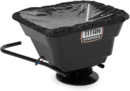 Titan Attachments Esparcidor de transmisión ATVUTV de 12 voltios, capacidad de 80 libras, montaje trasero o frontal para ATV, UTV o tractor