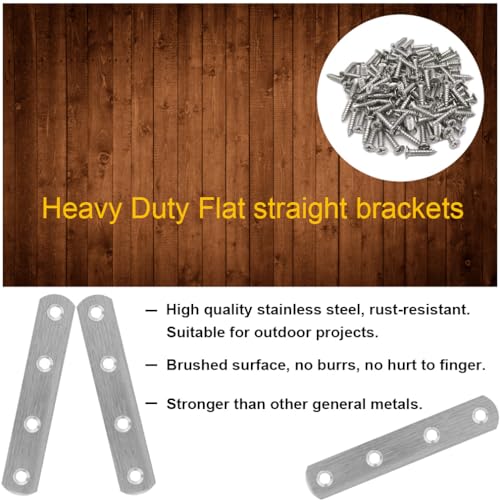 Image of 8 Pack Flat Straight Brace Brackets 4 Inch Stainless Steel Mending Plates Repair Fixing Brackets Heavy Duty Straight Repair Joining Plates with Screws