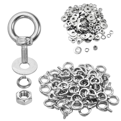 48 Pack M5 Stainless Steel Eye Bolts with Nuts &amp; Washers, M5x0.45 L