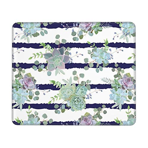 Tapis de souris rayé motifs succulents lavable pour éviter les taches sur votre bureau