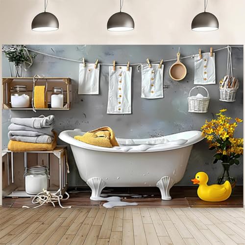 Fondo Fotográfico Baño Bebe 7X5FT Pato de Goma Amarillo miniatura 7