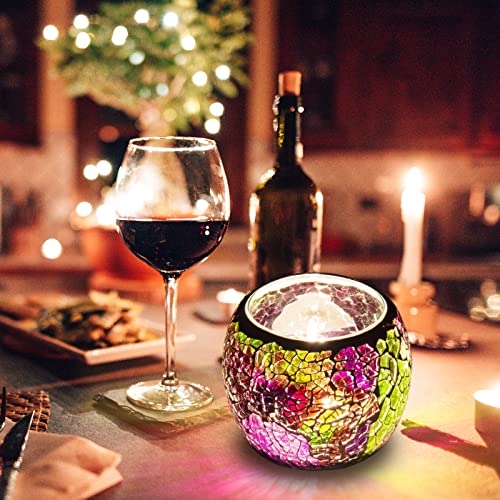 Rancco Glass Votive Candle Holder For Tealight, Romantic Mosaic Cracked Candle Holder, Candle Lamp Aromatherapy Candlescape Bowl For Valentine's Thanksgiving, Christmas Table Centerpiece, Party Decor #TOP1