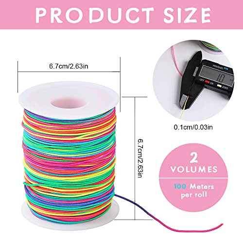 2 Roll 1mm 100 Meters Rainbow Elastic Cord, Colorful Elastic Bracelet String - Image 2