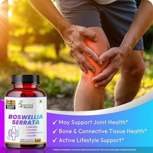 Image of Humming Herbs Boswellia Serrata Supplement 1100mg with Curcumin, Collagen, Hyaluronic Acid, Calcium, Vitamin D3, K2 & Magnesium | 8-in-1 Joint Mobility & Antioxidant Support | 120 Veg Capsules | 60 Days Supply