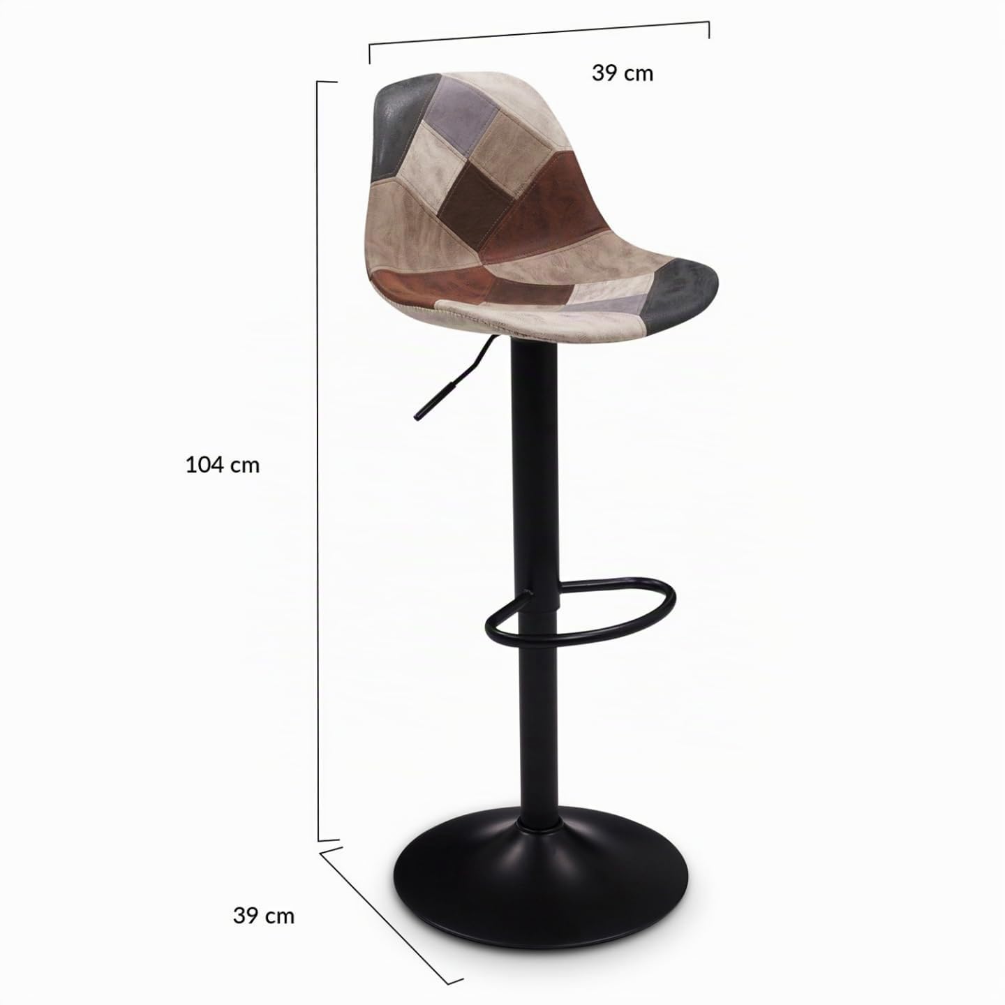 IDMarket - Set di 2 sgabelli da bar KARL patchwork in marrone, grigio e beige con gambe nere