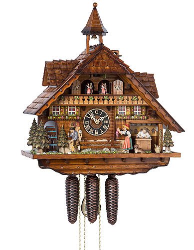 German Cuckoo Clock 8-Day-Movement Chalet-Style 22.00 inch - Authentic Black Forest Cuckoo Clock by Hönes