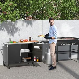GDLF Outdoor Grill Table with Sink,Metal Grill Cart, Outdoor Kitchen Island with Stainless Steel Sink,L57*W21.65 GDLF Outdoor Grill Table with SinkMetal Grill Cart Outdoor Kitchen Island with Stainless Steel SinkL57W2165