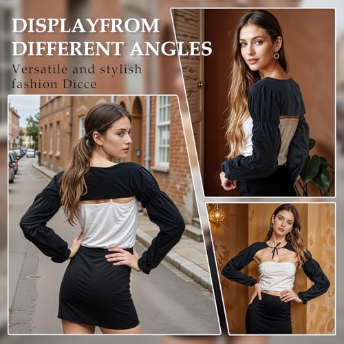 Image of Women Lace Bolero Shrug Cropped Cardigan Long Lace Sleeve Open Front Shawl Crop Dress Cover Top, See Through Sheer Cardigan Shoulder Cover (L)