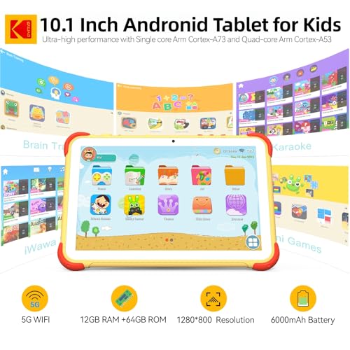 KODAK 10.1 Inch Android 15 Kids Tablet, 12GB RAM+64GB ROM(1TB Expand) Tablet for Kids, 6000mAh Battery, Parental Control, Goodeye Protection, 5G WiFi, Type-C - image 2
