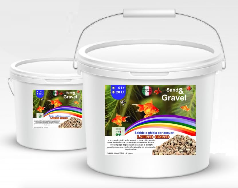Lapillo Vulcanico - Ghiaia per Acquario e Piante - Sassolini Decorativi per Vasi - Sassi per Giardino (10/15 mm Giallo, 5 Litri)