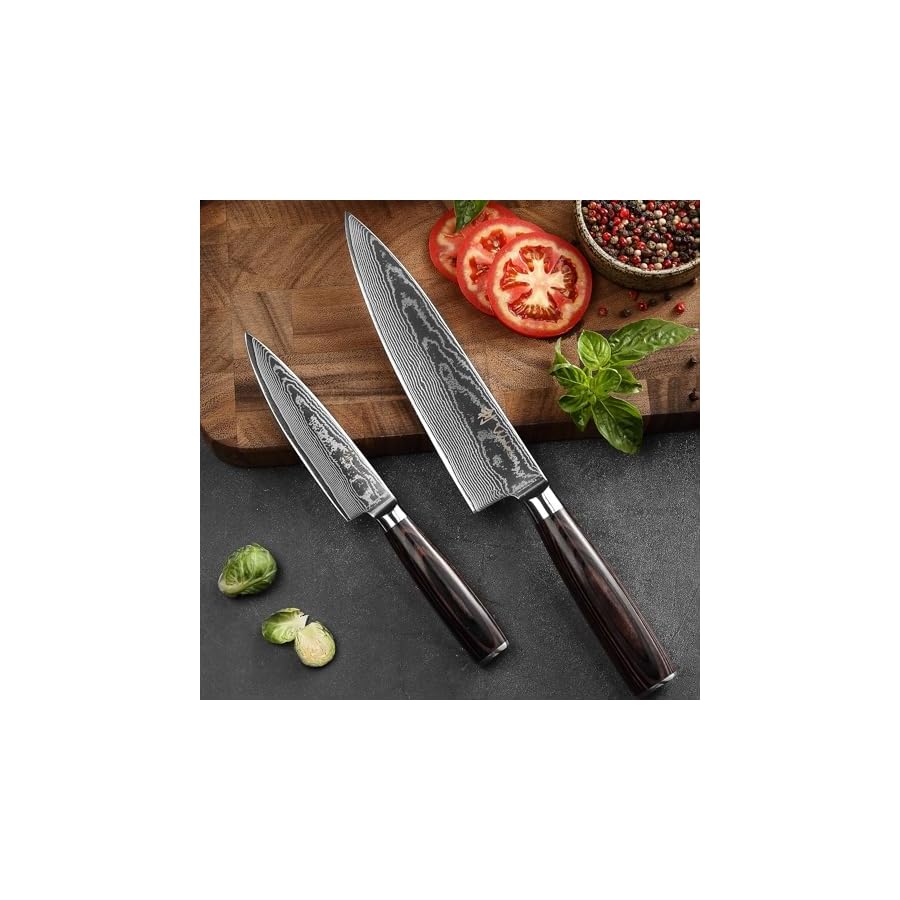 Wakoli-Kitchen-Knife-Set-2-Piece-Professional-Chef-Knives-Set-made-from-67-Layers-Genuine-Damascus-Steel-with-VG10-Core-Damascus-Knife-with-Pakkawood-Handle-in-Gift-Box-ESE Wakoli Kitchen Knife Set, 2 Piece Professional Chef Knives Set made from 67 Layers Genuine Damascus Steel with VG10 Core, Damascus Knife with Pakkawood Handle in Gift Box (ESE)