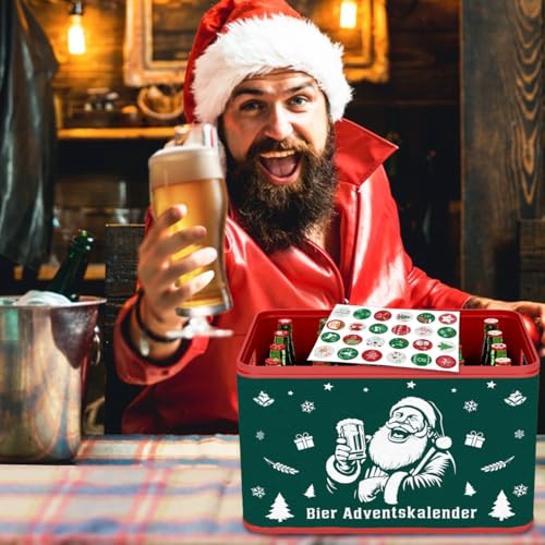 Bier Adventskalender 2025, Männer Adventskalender Bier Deko - Banderole aus Filz mit Klettverschluss und 24 Aufkleber Zahlen für Bierkalende