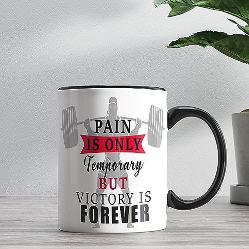 Image of Motivational Quote Printed Ceramic Coffee Mug | 330 ml 3 Tone Black Gym Mug | Gift for Gym Lovers, Fitness Enthusiasts & Gym Buddies | Microwave & Dishwasher Safe