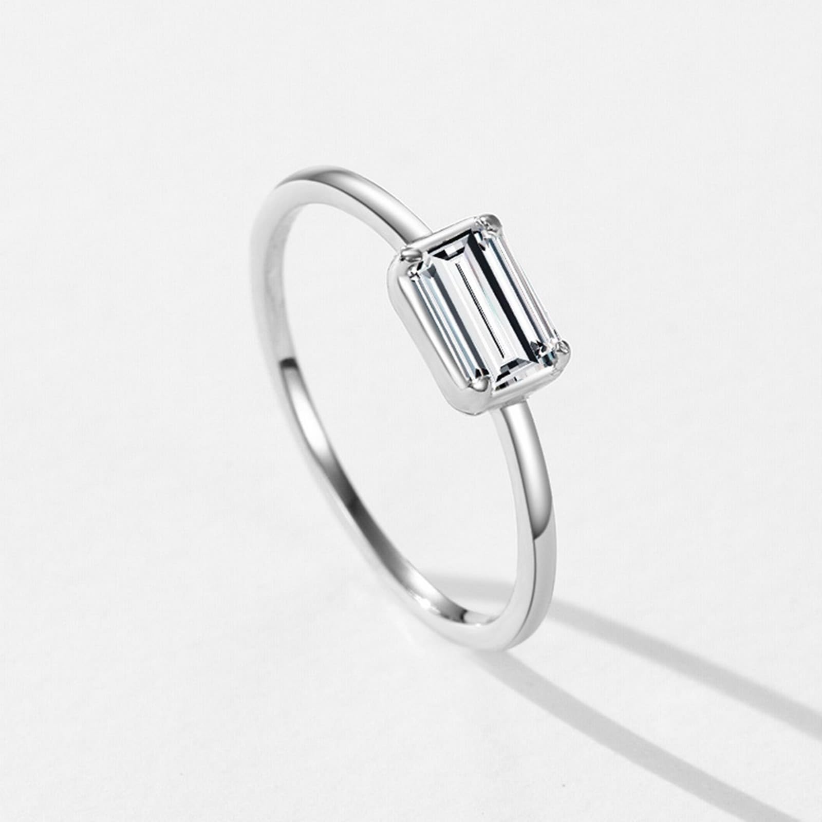 Wycian Bague Argent Femme Bague Femme Solitaire Or Blanc 9K/14K Au375/Au585 4X6mm Moissanite pour Épouse Lesbienne