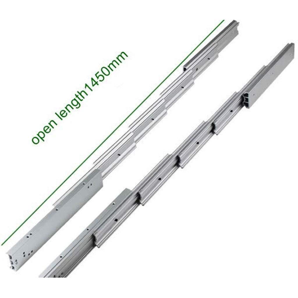 Bisagras de gabinete, Bisagra de riel guía de mesa plegable oculta - Diapositiva de mesa de gabinete telescópica de aluminio 1 juego(Open 1450mm)
