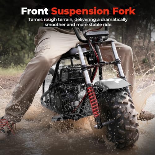 Image of FRP GMB100 Performance 99CC 4-Stroke Mini Dirt Bike - Upgraded Hydraulic Brakes & Front Suspension Fork, 28MPH Off-Road Mini Bike with LED Headlight, Anti-Slip Seat, Supports 220LBS (Black)