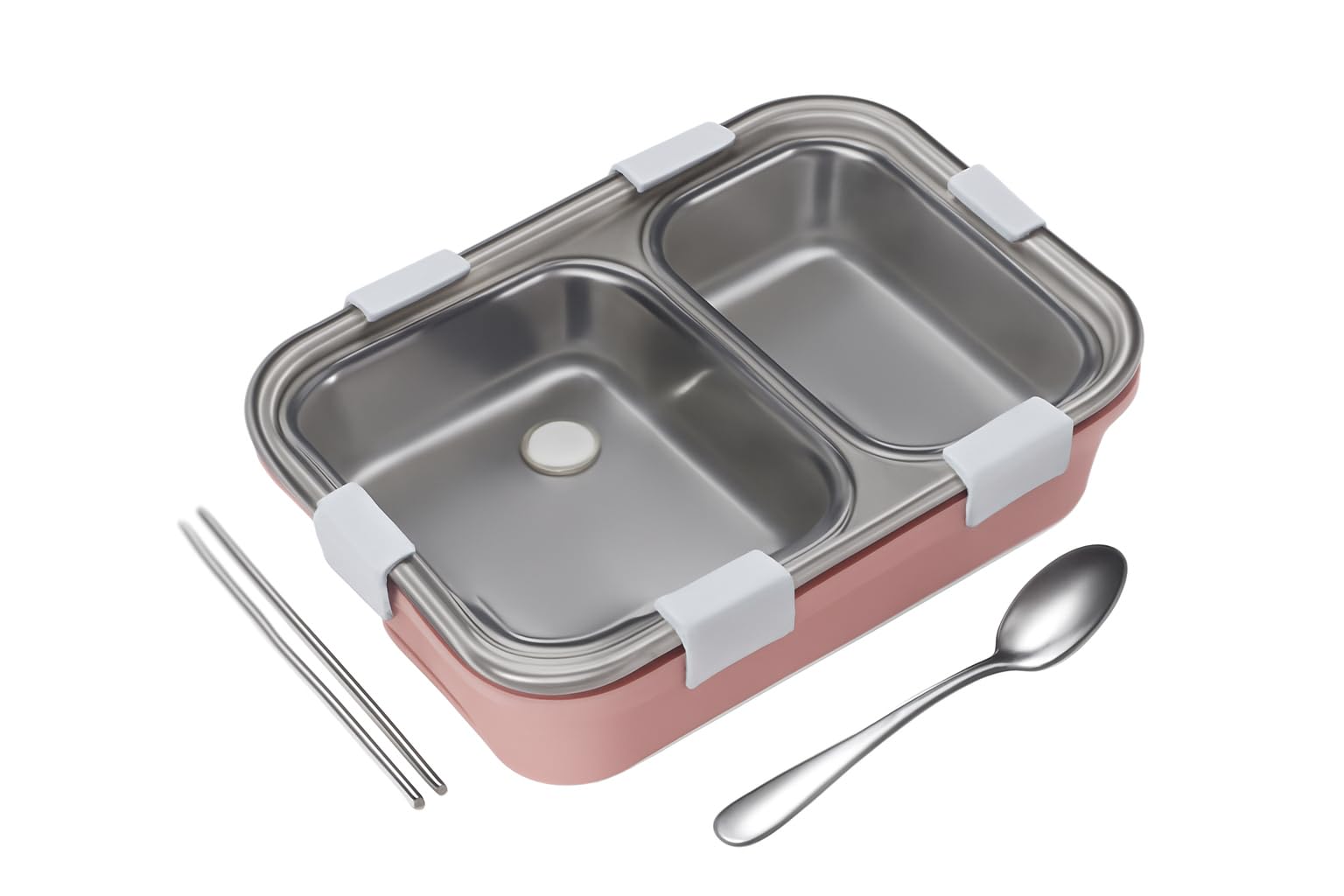 2 Compartment Stainless Steel Lunch Box for School, College & Office, Leak-Proof, BPA Free, with Spoon & Chopsticks, 750ml, Pink – Ideal for Kids, Adults & Travel-image-43