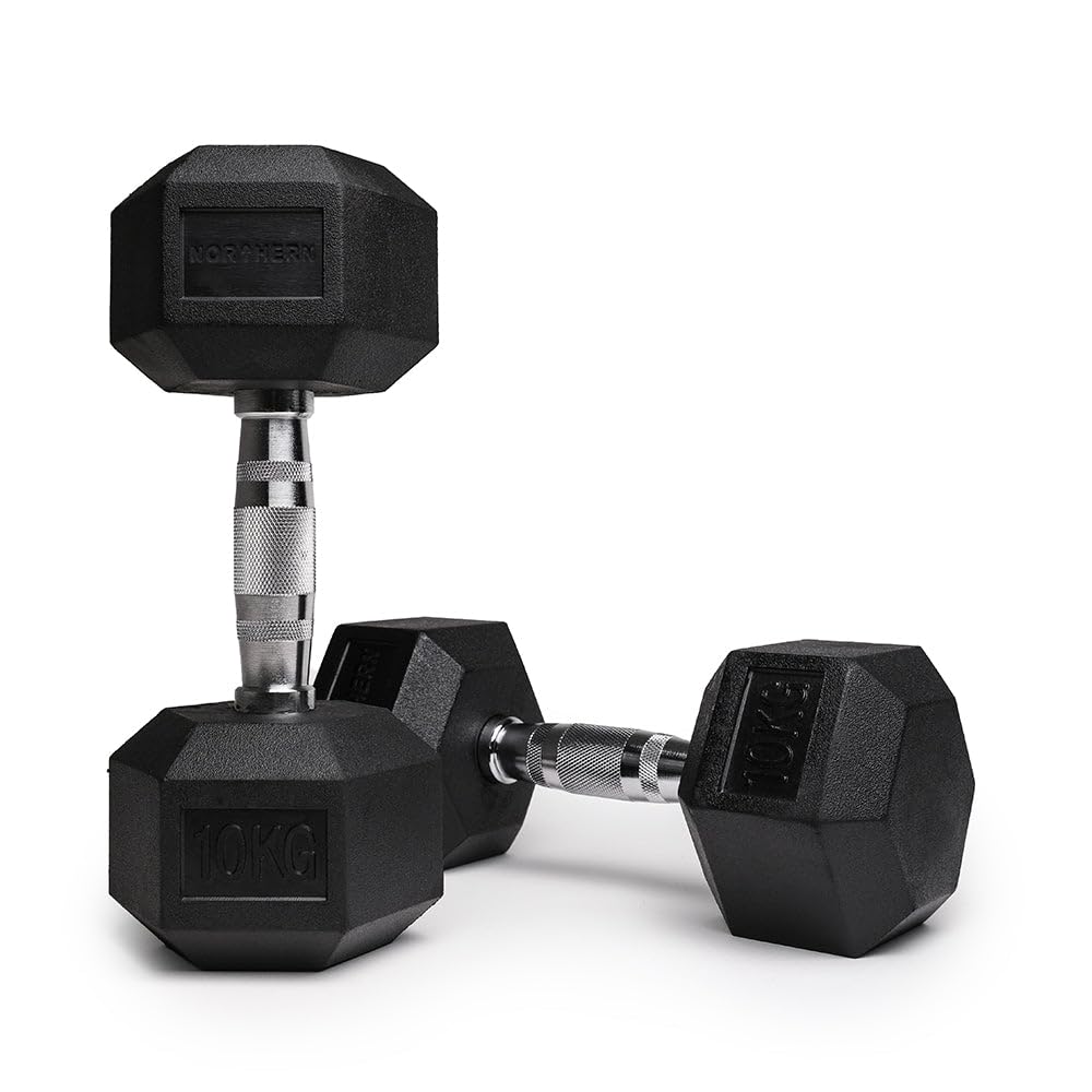 NORTHERN Hex Dumbbells Pair 1KG-10KG Pairs with Metal Handles Anti-Rolling Sports Weights Sets Home Gym Equipment Workout Fitness Hexagonal Rubber Coated Kit Weight Lifting Exercise Strength Training