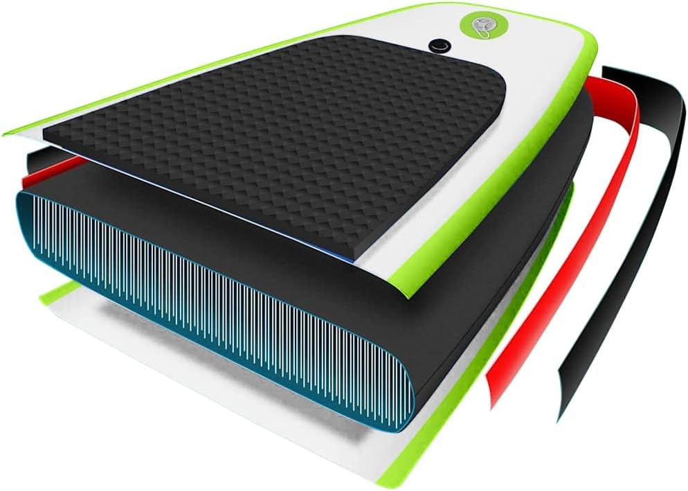 Inflatable Stand Up Paddleboard Set, Green and White, Easy Inflation, Stable Ride, Puncture Proof and UV Resistant, EN 15649 Compatible, with Carrying Bag, Ideal for Learning