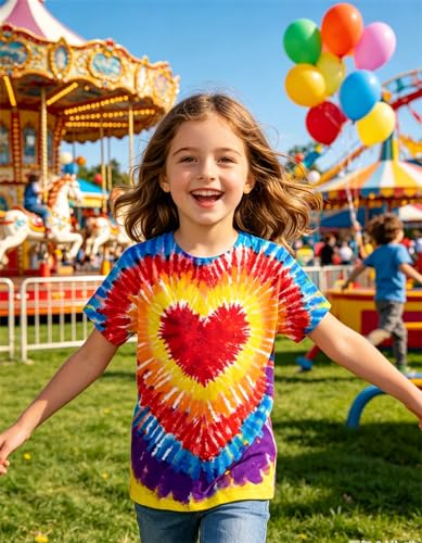 Image of SunFoucs Girls Kids Shirts Size 5-12 Tie Dye Casual Tshirt Short Sleeve Crewneck Tee Top | Short Sleeve Rainbow Tee Top