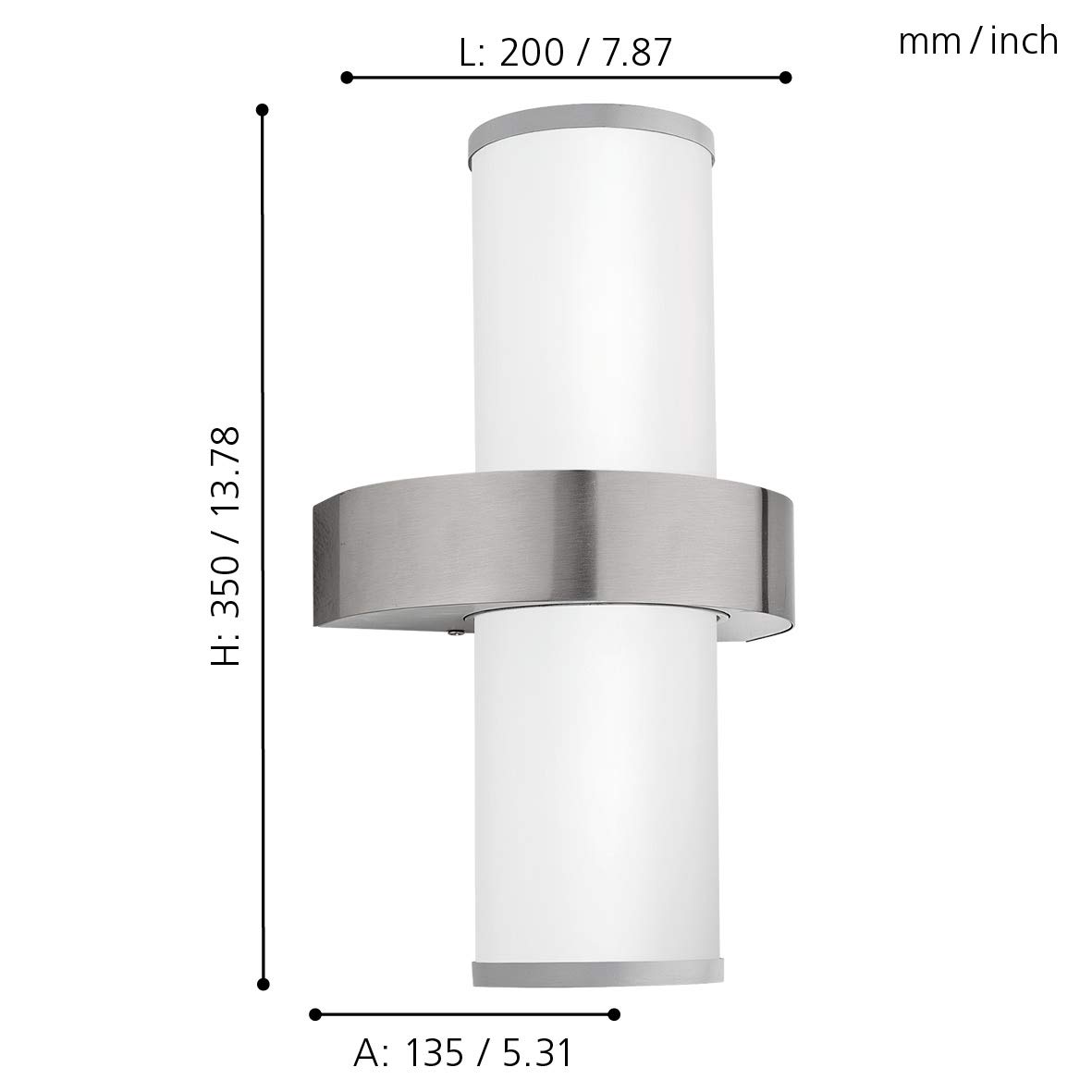 Eglo Beverly Lampada da parete per esterni, lampada da esterno a 2 | luci, applique in acciaio inox argentata e con vetro bianco satinato, attacco E27, IP44