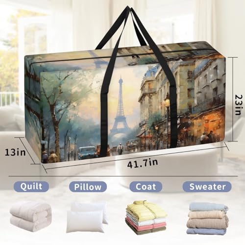 Watercolor City Extra Large Moving Bags Heavy Duty Storage Bags Colorful City Cloth Wrap Around Handles Double Zipper Reusable Convenient Foldable Storage Tote for Travel Camping Space Save2