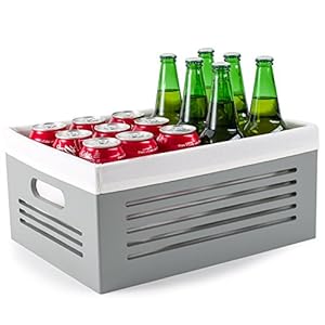 Large Wooden Crate for Storage – Decorative Wood Storage Boxes for Home Books Clothes Toys, This wood crate box / Basket/ Bin Organizer is Lined with Machine Washable Soft Linen Fabric – Grey, Large