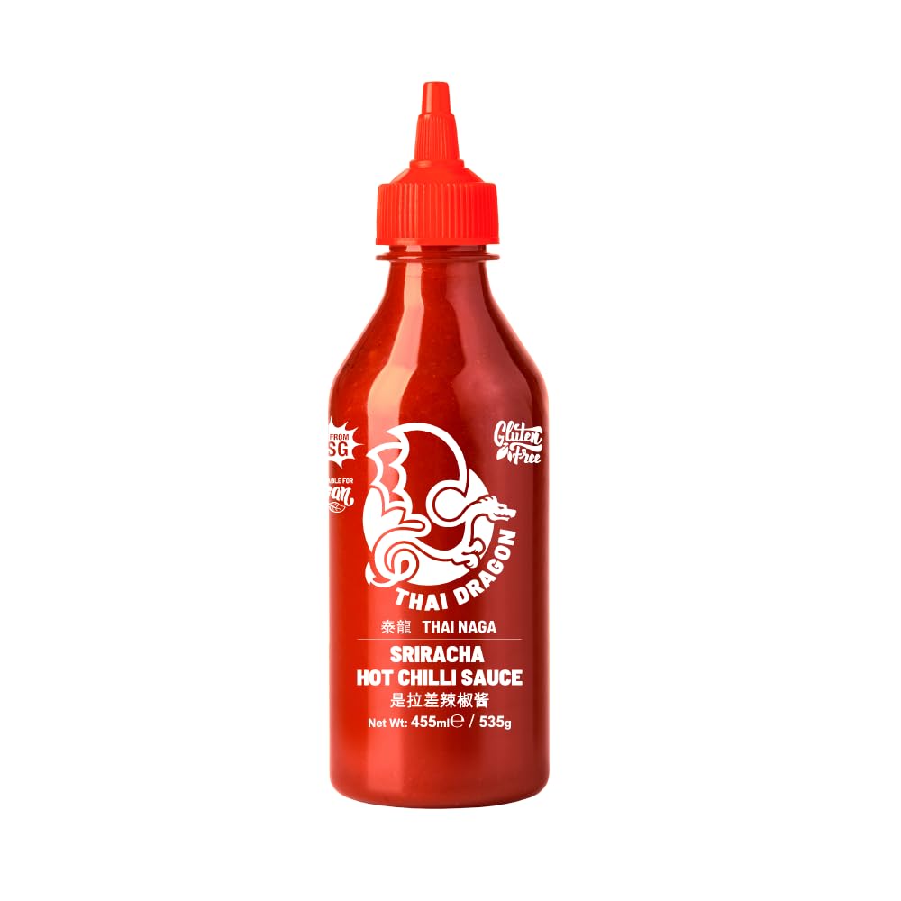 Thai Dragon Sriracha Hot Chilli Sauce, 455 ml Bottles, Versatile Hot Sauce Made with Pickled Red Chillies