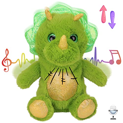 Hopearl Talking Dinosaur Repeats What You Say Nodding Electric Interactive Animated Toy Speaking Plush Buddy Gift for Toddlers, Green, 8''