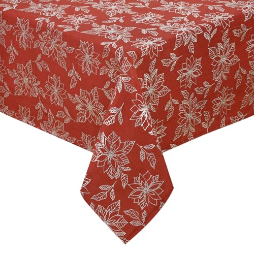 Alishomtll Mantel de Navidad lavable, repele la suciedad, efecto loto, rojo, antimanchas, impermeable, decoración de mesa para cocina, comedor, fiesta, vacaciones, 130 x 220 cm