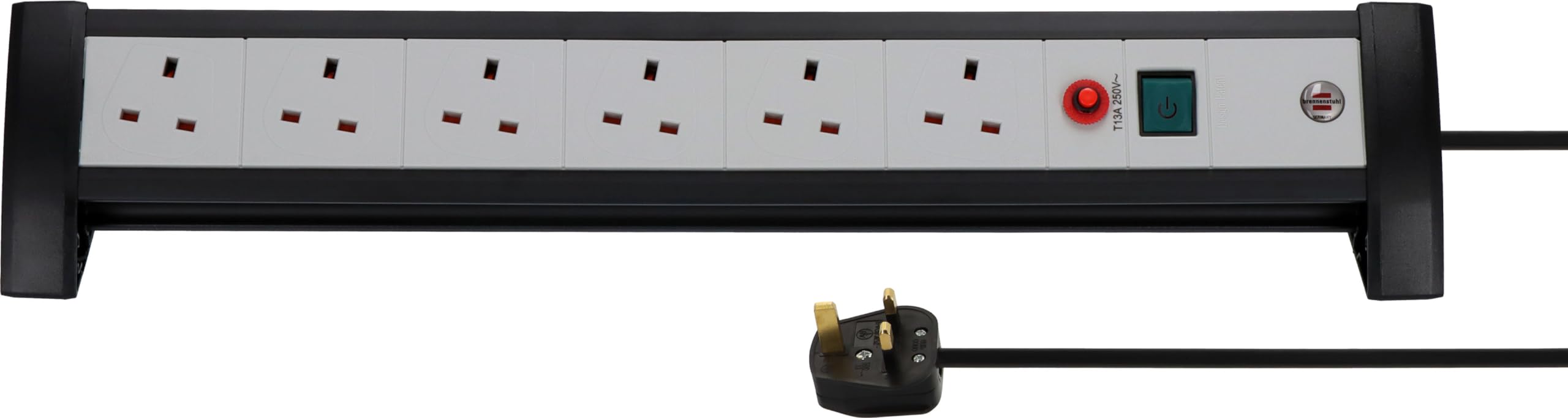 Brennenstuhl Black / Light Grey Premium-Office-Line Fb 5 Extension Lead With Safety Fuse Reset Button 6-Way 3M H05vv-F3g1.5 Black/Grey - Saso *Gb*