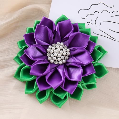Image of Purple Green Corsage Flower Delta Violet Pin Greek Women Sorority Servcie Lady Soror Brooch Jewelry