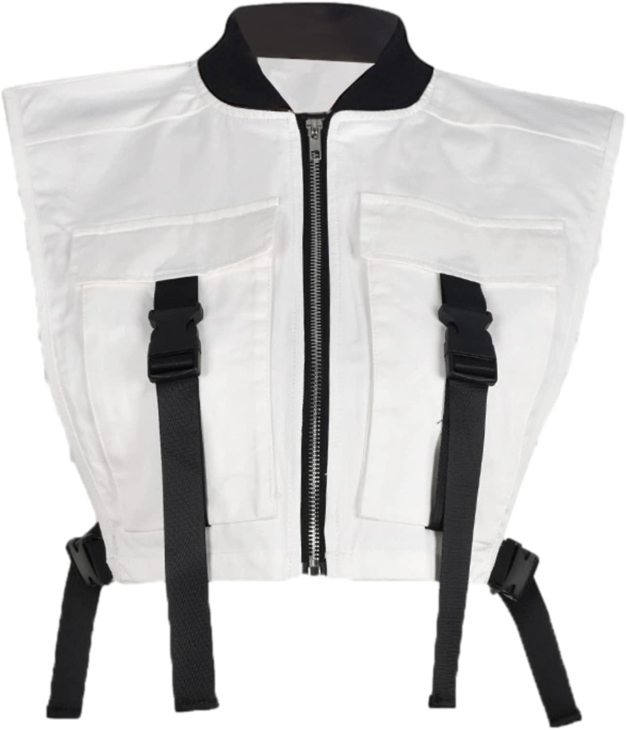 Bnigung Women's Sexy Crop Cargo Vest Sleeveless Buckle Zip Up Vest Jacket Tops Steampunk Streetwear with Pockets