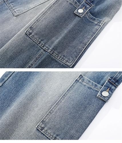 Men's High Street Big Pocket Work Jeans Loose Wide Leg Straight Pants3