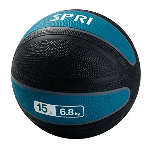 SPRI Xerball Medicine Ball Thick Walled Durable Construction with Textured Surface, Teal, 15-Pound