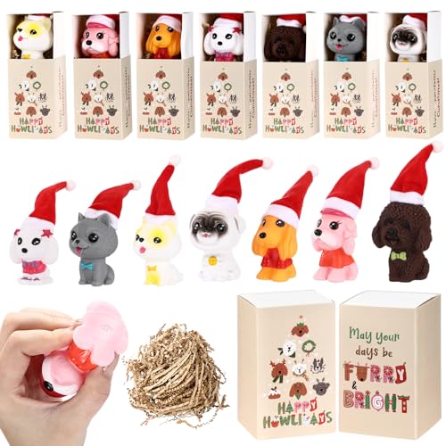 Gemscream 28-teiliges Set mit inspirierenden Weihnachts-Hundegeschenken, Gummi-Hunde mit Weihnachtsmannmütze, positive Geschenk-Box, Stressabbau-Spielzeug für Erwachsene, Kollegen, Tierärzte