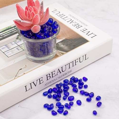 Image of Keedolla 15 Oz Aquarium Glass Marbles Fish Tank Rocks, Decorative Glass Pebbles Gemstones for Aquarium Gravel Fish Tank Stones Vase Fillers DIY Crafts - Cobalt Blue