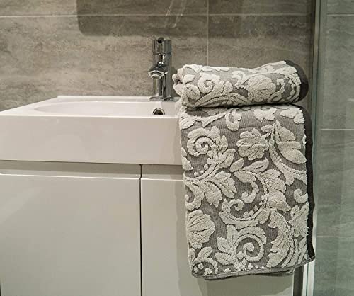 Miniatura 6 de Lex S Linens Paquete De 2 Toallas De Invitados Jacquard Floral Gris