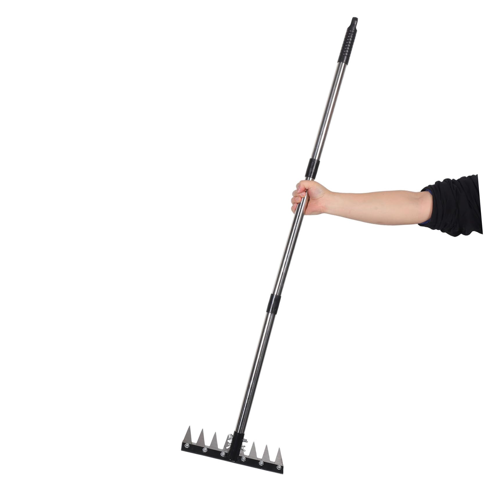 HEMOTON Rastrillo de Mano para Jardín, Pequeño Rastrillo de Metal, Negro, 8 Dientes, Mango Ajustable y Desmontable, para Jardín y Pequeñas Zonas de Granja, Deshierbe Eficaz