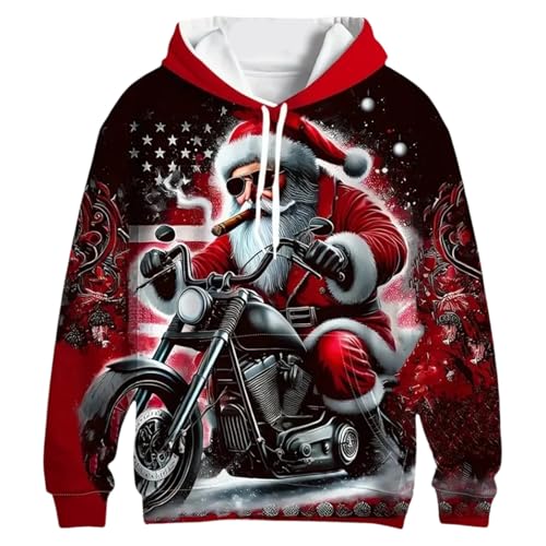 Herren Weihnachts-Hoodie mit Biker Santa Motiv - Cooler 3D Druck...