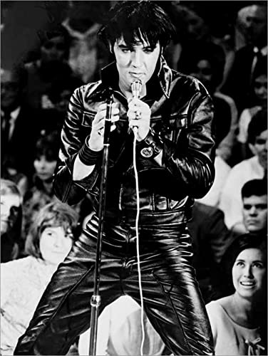 Posterlounge Elvis Presley Leinwandbild Wandbilder für jeden Raum 90 x 120 cm Schwarz-Weiß Musik & Tanz Wanddeko Cover