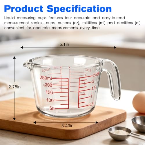 Vaso medidor de vidrio 1 taza 250 ml con pico y asa miniatura 3