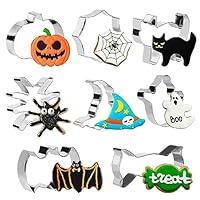 Halloween Cookie Cutter, Set 8 Halloween Biscuit Cutter - Pumpkin, Bat, Ghost, Cat, Witch Hat, Spider, Stainless Steel Halloween Cutter for Party Kids Baking