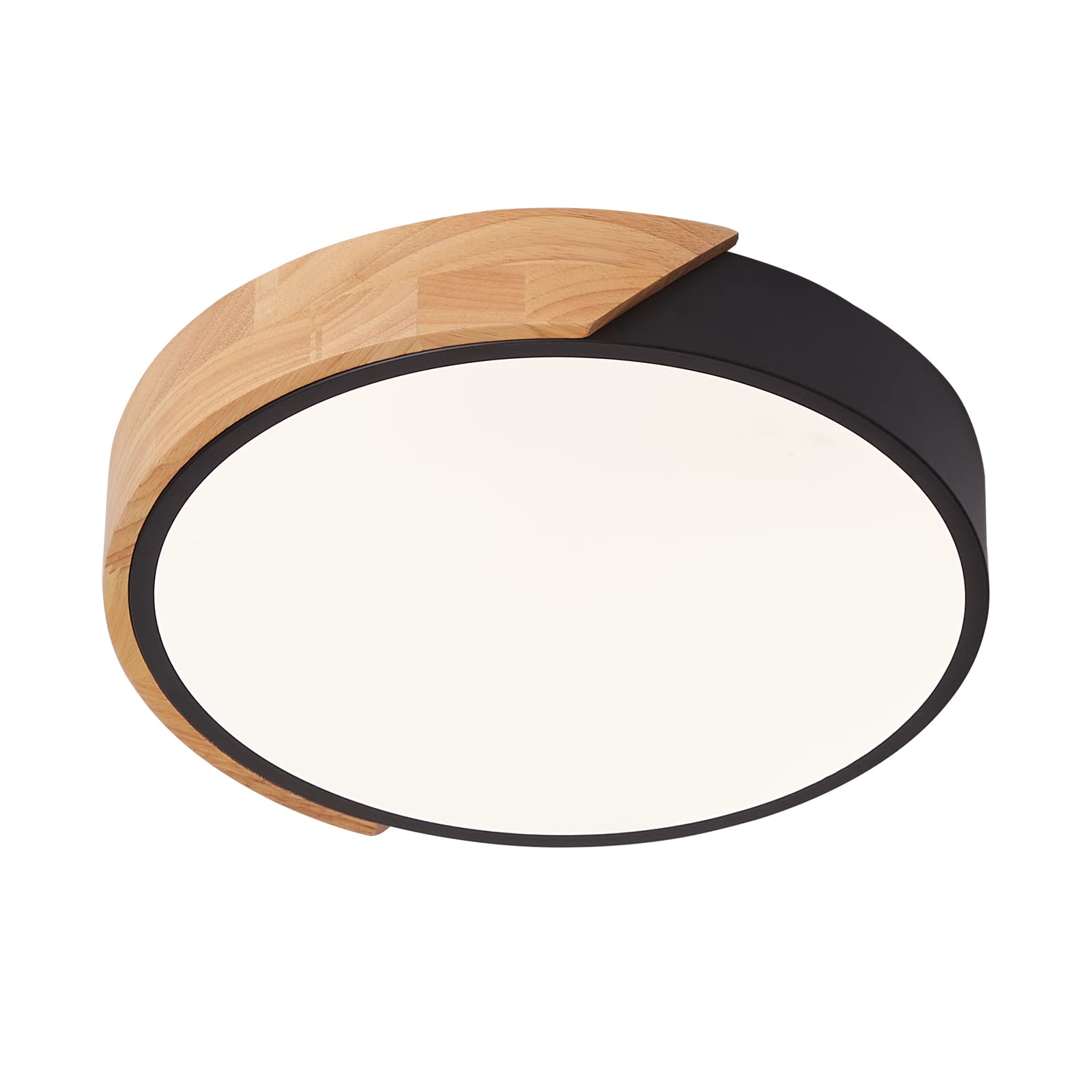 Schindora Black Led Ceiling Light 24W Neutral White 4500K 1600Lm, Indoor Wooden Round Modern Led Ceiling Lights Ø30cm For Lounge Hallway Home Office Porch